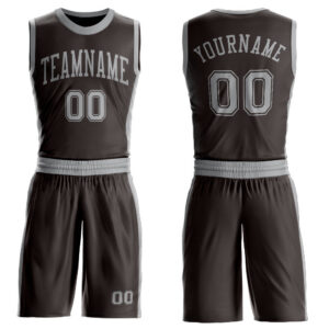 Custom Brown Gray Round Neck Suit Basketball Jersey