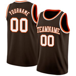 Custom Brown White-Orange Authentic Basketball Jersey