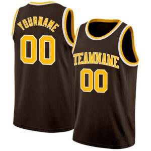 Custom Brown Gold-White Authentic Basketball Jersey