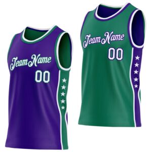 Custom Reversible Purple White-Kelly Green Double Side Star Sublimation Basketball Suit Jersey